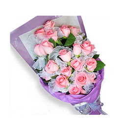 紫色精灵 粉色玫瑰20朵,丝带装饰 下架鲜花1